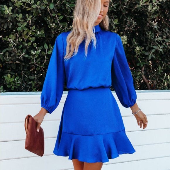 Vici Dresses & Skirts - VICI Collection Call Me Angel Textured Satin Dress High Neck Royal Blue Medium